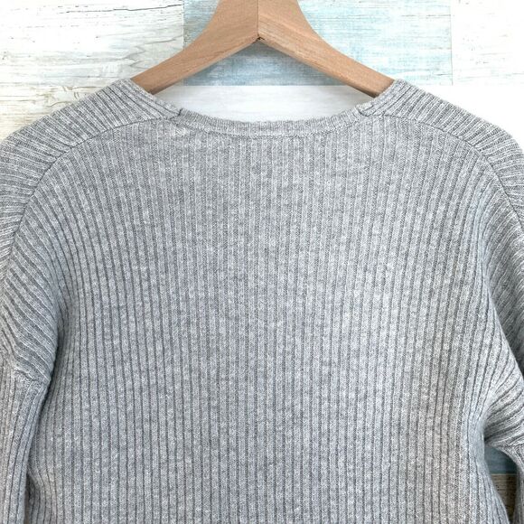 Zella Wrap Sweater Gray Ribbed Surplice V Neck Soft Cotton Blend Womens XXS - Picture 6 of 10